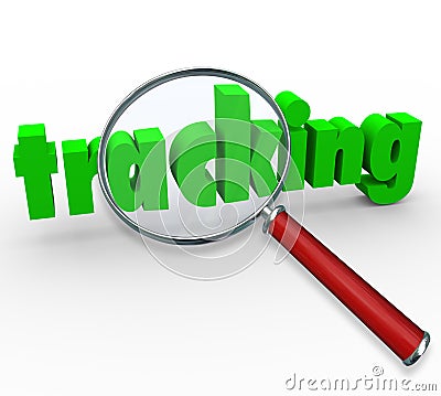 Tracking Word Magnifying Glass Finding Order Package Stock Photo