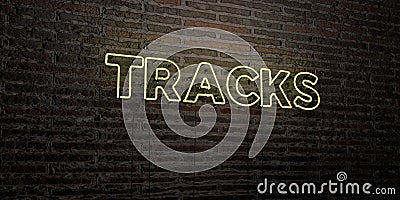 TRACKS -Realistic Neon Sign on Brick Wall background - 3D rendered royalty free stock image Stock Photo