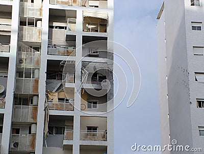 Tracks of terrorist rocket attack Stock Photo