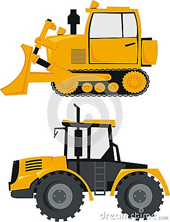 Tractor and a bulldozer Vector Illustration