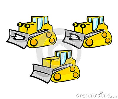 Tractor, bulldozer and dozer cartoon character, logo design. Transport, transportation, construction, earthwork and excavation, ve Vector Illustration