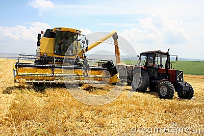 Tractor and combine Stock Photo