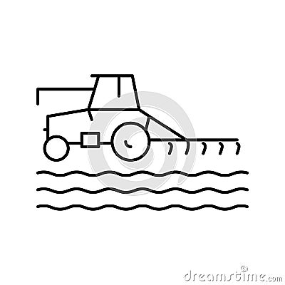 tractor cultivating field line icon vector illustration Vector Illustration