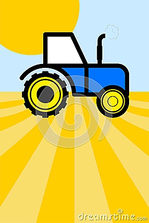 Tractor cultivating the land. Agriculture Colorful poster with copy space Vector Illustration