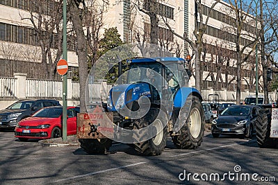 farmers' demonstrations with tractors and road blocks in Italy and Europe.Turin, Italy, February 5, 2024 Editorial Stock Photo