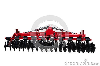 Tractor disc Harrow for preparing the ground. Isolated. Stock Photo