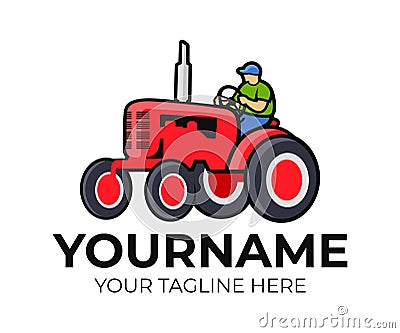 Tractor, tractor driver or farmer, logo template. Agriculture, farm and farming, vector design. Agricultural equipment, transport Vector Illustration