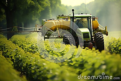 Tractor effectively spraying pesticides on vegetable field for crop protection and pest control Stock Photo