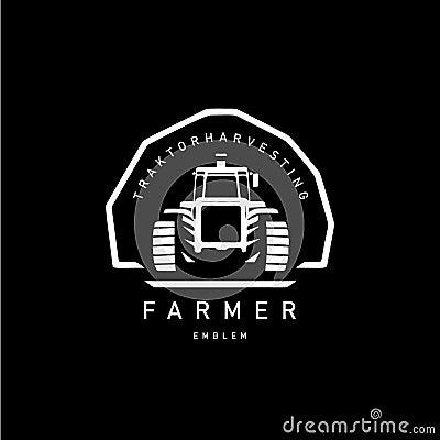 Tractor emblem, farm workhorse sign, agriculture logo, Fieldwork Machinery icon. Vector illustration. Vector Illustration