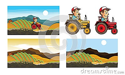 Tractor and Farmer Cartoon Stock Photo