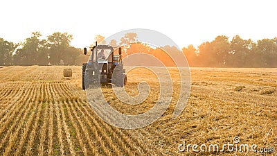 Tractor with farmer on the field. Stock Photo