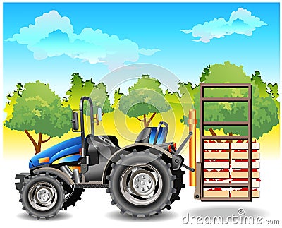 Tractor on field Vector Illustration