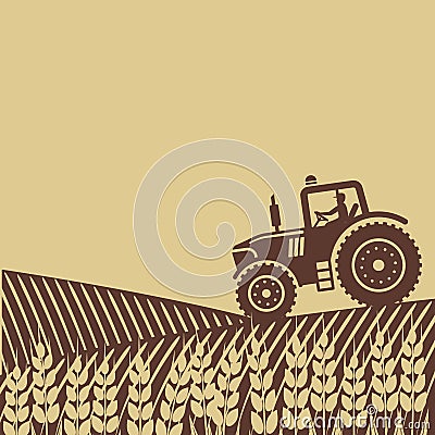 Tractor in field Vector Illustration