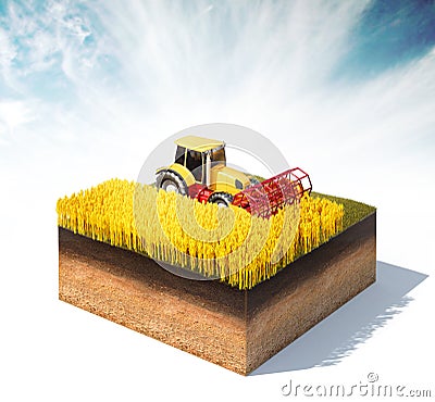 Tractor harvester harvesting wheat Cartoon Illustration