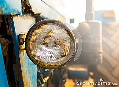 Tractor headlight with clipping path, circle sealed beam headlight Stock Photo