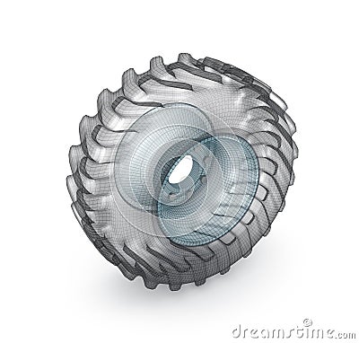 Tractor heavy wheel wire model. Stock Photo