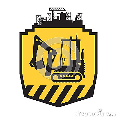 Tractor icon or sign on yellow Vector Illustration