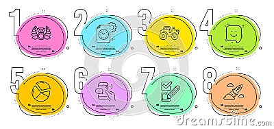 Call center, Pie chart and Checkbox icons set. Tractor, Laureate medal and Project deadline signs. Vector Vector Illustration