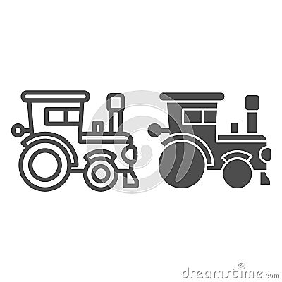 Tractor line and solid icon, farm machinery symbol, agrimotor vector sign on white background, farmer machine icon in Vector Illustration