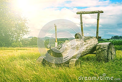 A tractor made out of wood Stock Photo