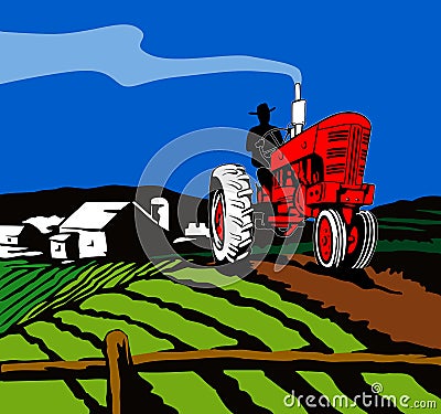 Tractor plowing the farm Stock Photo