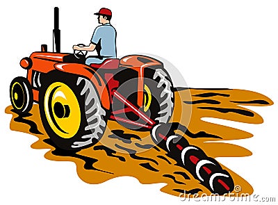 Tractor plowing the farm Stock Photo