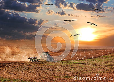 Tractor Plowing Stock Photo