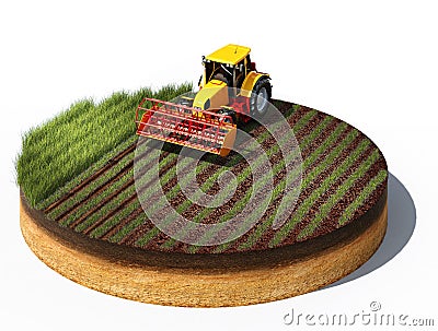 Tractor preparing land for sowing Cartoon Illustration