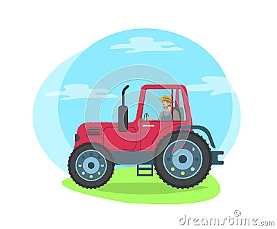Tractor Riding on Green Grass Vector Illustration Vector Illustration