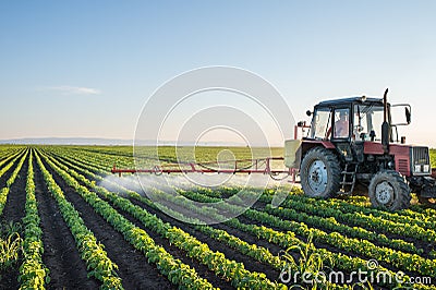 Tractor spraying Stock Photo