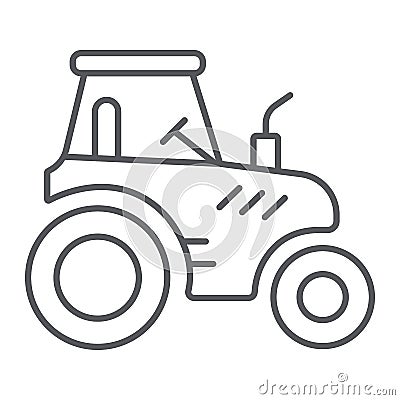 Tractor thin line icon, transportation and agriculture, harvest machine sign, vector graphics, a linear pattern on a Vector Illustration