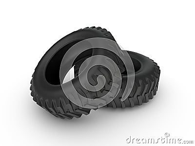 Tractor tire isolated on white. 3D rendering Stock Photo