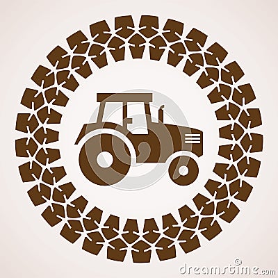 vector tractor tire print with symbol of tractor Vector Illustration