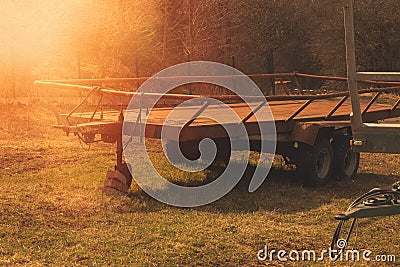 Tractor trailer on animal farm.Spring season.High quality photo Stock Photo