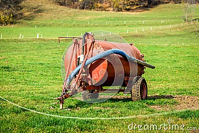 Tractor trailer tank for waste water or fertiliser manure. Stock Photo