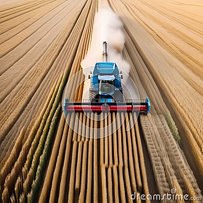 Tractor with trailer working in tandem alongside a working combine harvester discharging grain from uploader Stock Photo