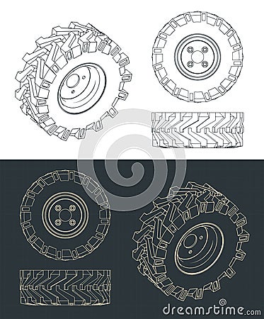 Tractor wheel blueprints Vector Illustration