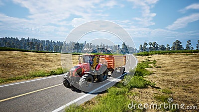 Tractor working in agricultural plots. 3d render Stock Photo