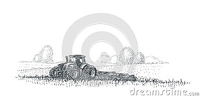 Tractor working in field illustration. Vector. eps 10. Vector Illustration