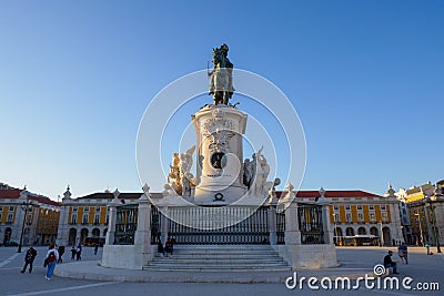 Trade Commerce Square, Praca do Comercio in Lisbon, Portugal. Statue of King JosÃ© I, by Machado de Castro. Horse sculpture Editorial Stock Photo