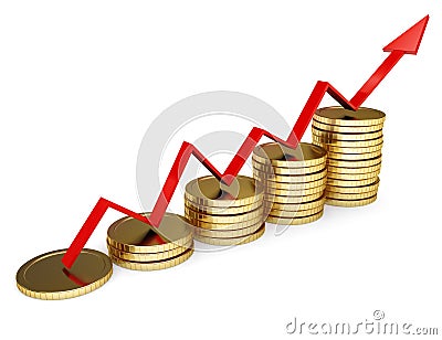 Trade diagram with golden coin Stock Photo