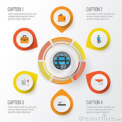 Trade Flat Icons Set. Collection Of Work Man, Suitcase, Global And Other Elements. Also Includes Symbols Such As Vector Illustration