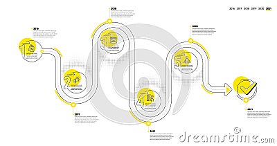 Trade Infographic 5 steps timeline. Shopping process with Discounts tag, Shop, Payment and Shopper line icons. Vector Vector Illustration