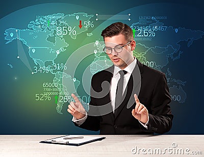 Trade market analyst is studio reporting world trading news with Stock Photo