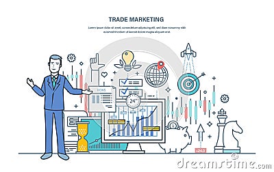 Trade marketing. Financial stock market, capital market, e-commerce, investments. Vector Illustration