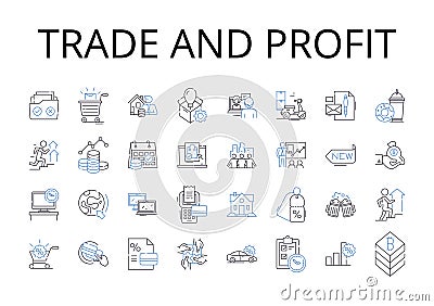 Trade and profit line icons collection. Buy and sell, Income and revenue, Gain and earnings, Commerce and gain Vector Illustration