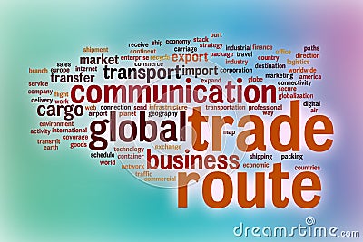 Trade route word cloud with abstract background