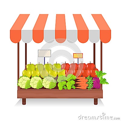 Trade Tent with Fresh Vegetables Illustration Vector Illustration