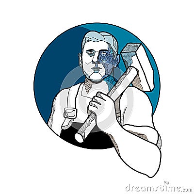 Trade Unionist With Hammer Drawing Vector Illustration