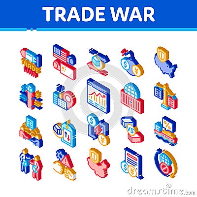 Trade War Business Isometric Icons Set Vector Vector Illustration